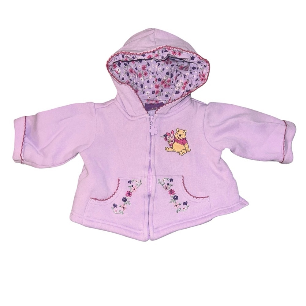 EUC🎉 Vintage Disney Winnie the Pooh Lavender Floral Baby Girl Hoodie 6-9 month